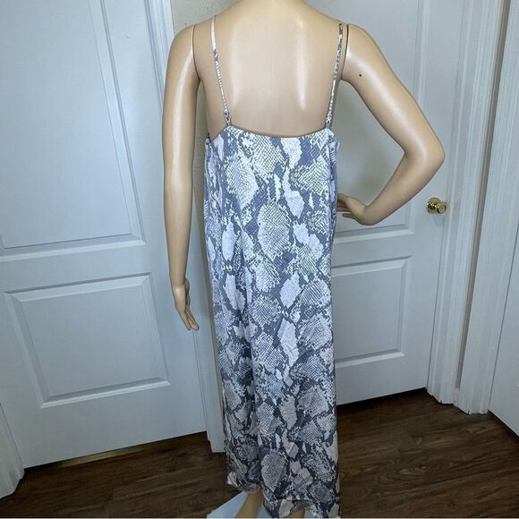 H&M Flowy Snakeskin Print Boxy MIDI Dress Spaghetti Straps Gray Beige White Med - Picture 4 of 10